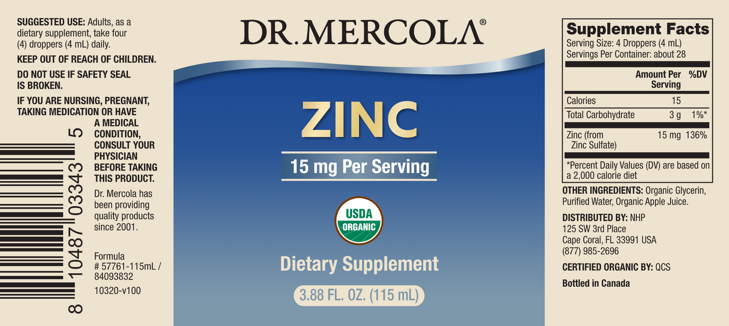 Dr. Mercola Zinc Drops 15mg 3.88 oz